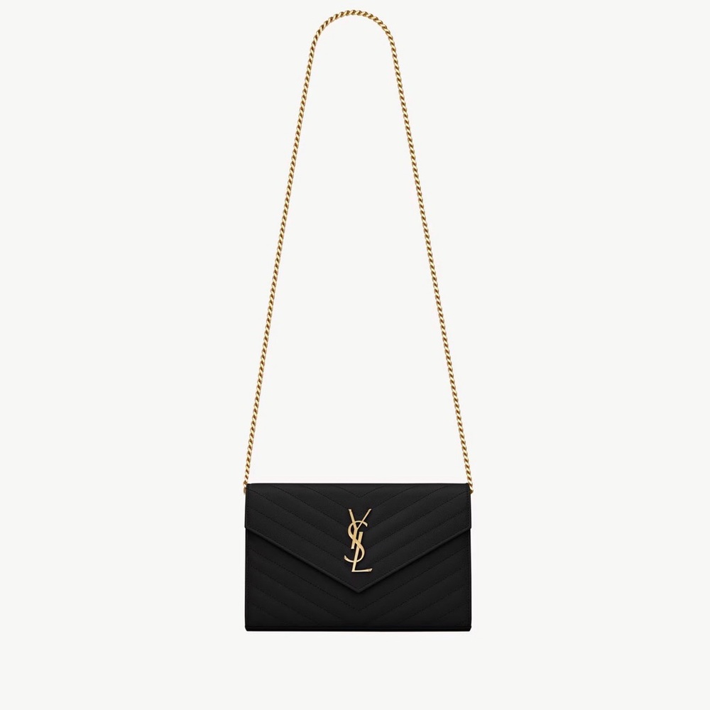 Saint Laurent Black Quilted Crossbody with Gold Chain